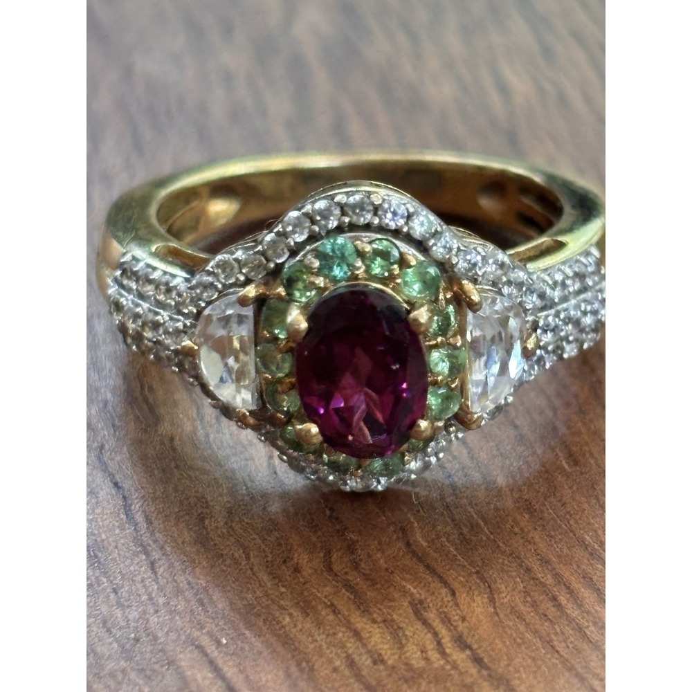 D'Joy Sterling Silver Garnet And Peridot Ring Size 6